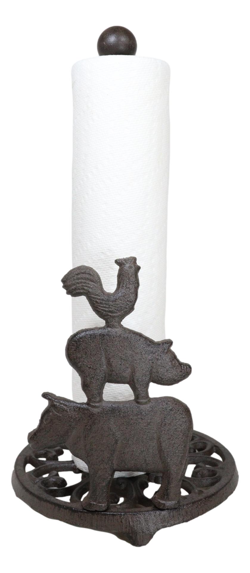Cast Iron Rustic Holstein Cow With Scroll Art Kitchen Paper Towel Hold–  Ebros Gift