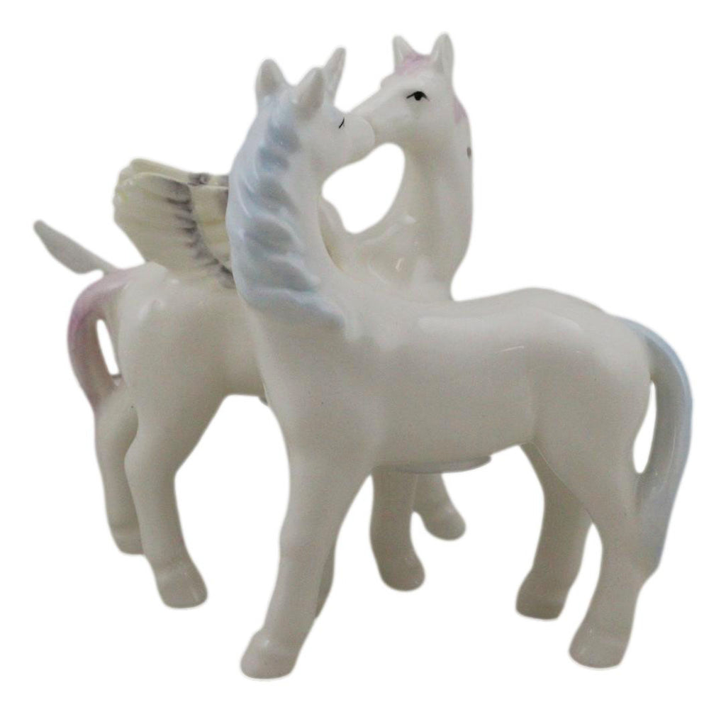 Pink and White Rainbow Mane Kissing Sacred Unicorns Salt And Pepper Sh–  Ebros Gift