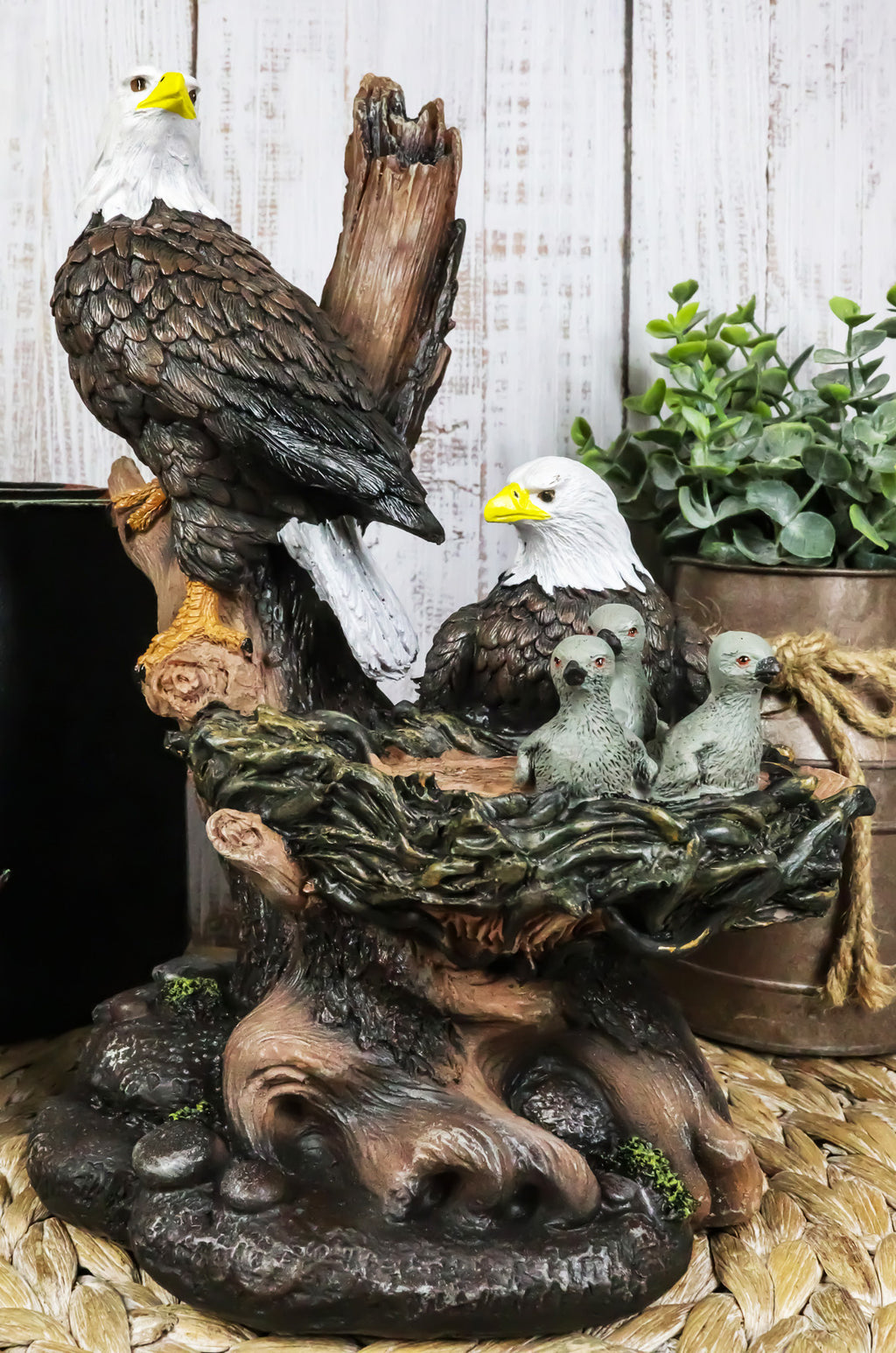 Ebros Wildlife Habitat Bald Eagle Family In Nest Statue 12