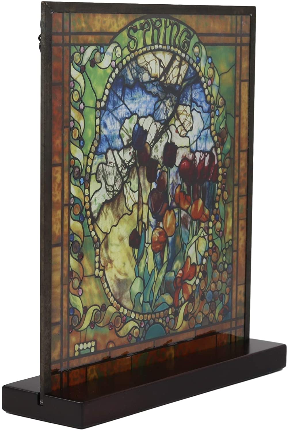 Ebros Louis Comfort Tiffany Four Seasons Collection Winter Stained Glass Art with Base Decor