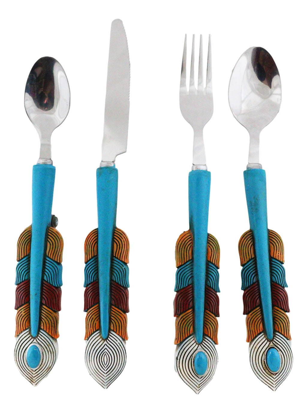 Southwest Chic Indian Turquoise Feather Flatware 4 Spoon Teaspoon Fork–  Ebros Gift