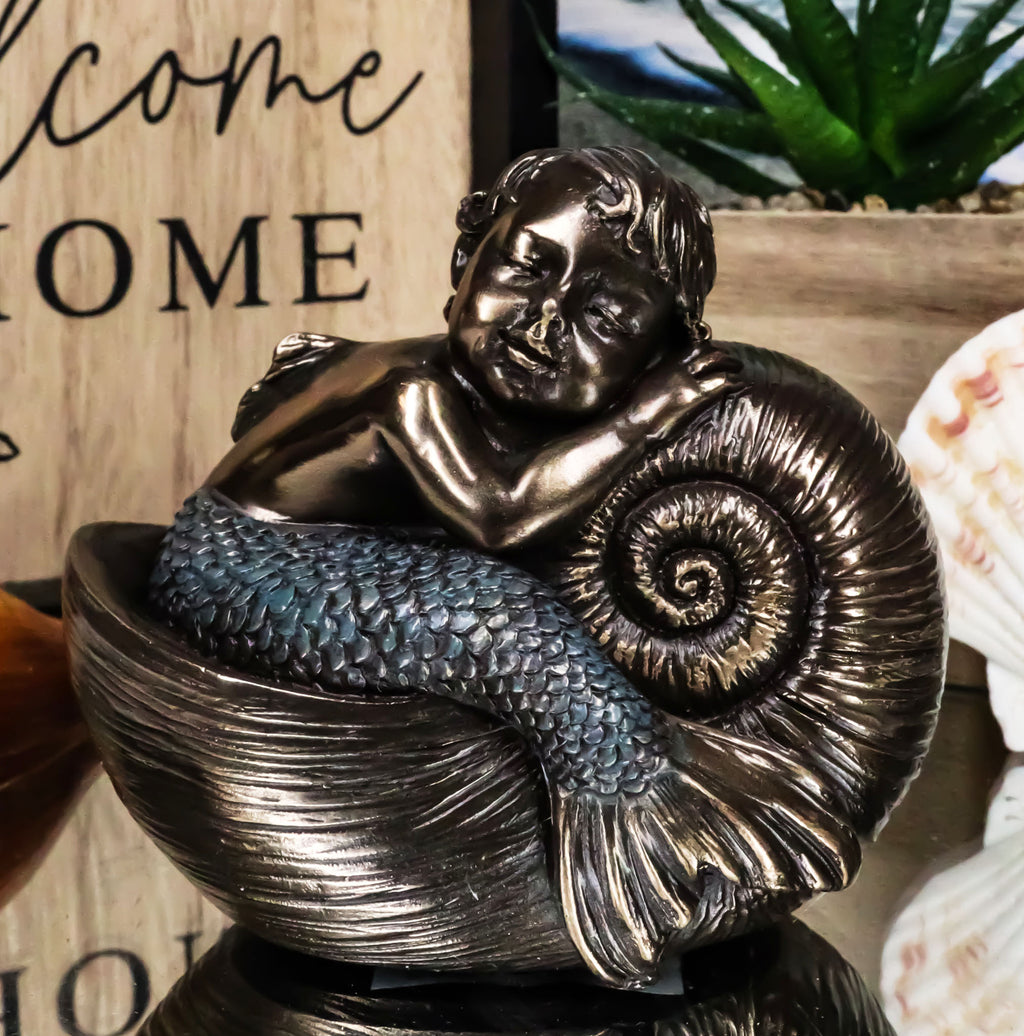 Merbaby Sleeping In Nautilus Shell Bed Figurine 3.5