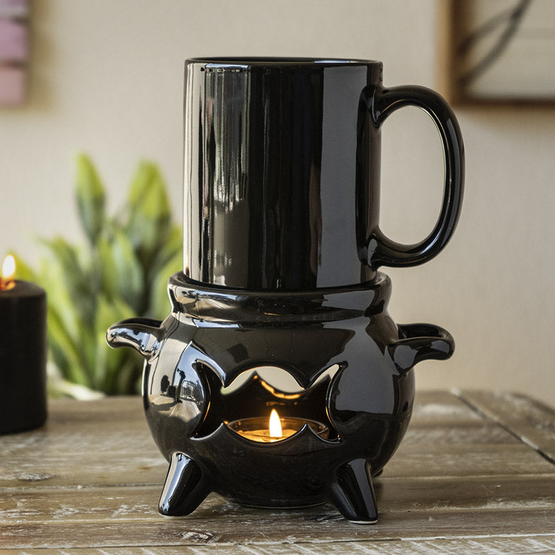 Alchemy Triple Skulls Black Cup With Candle Holder Mug Warmer Shadow Caster  Set