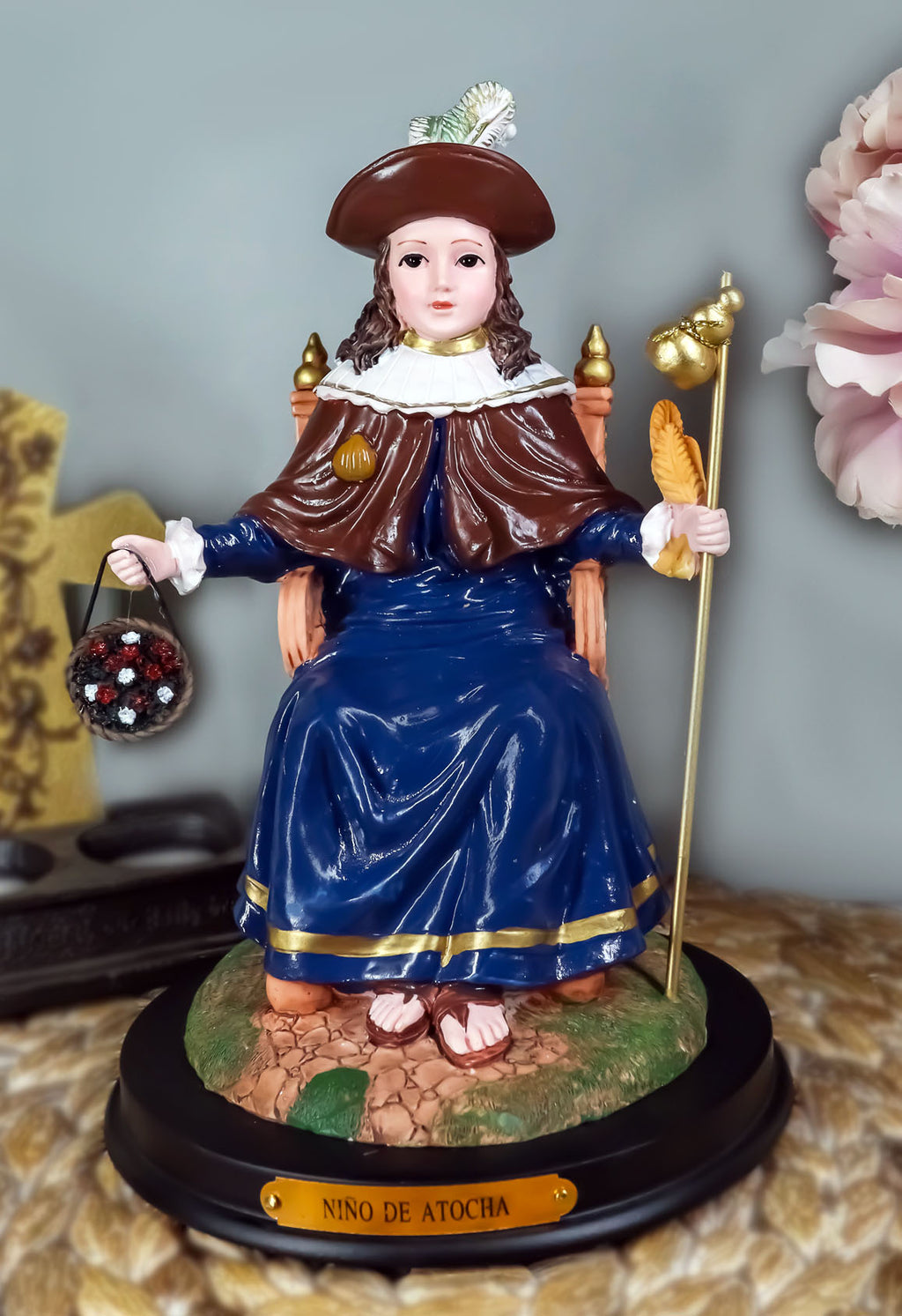 Roman Catholic Santo Nino De Holy Infant of Atocha Seated On Throne Statue  Decor