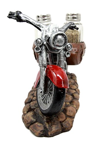 Retro Black Chopper Road Hog Motorcycle Salt And Pepper Shakers