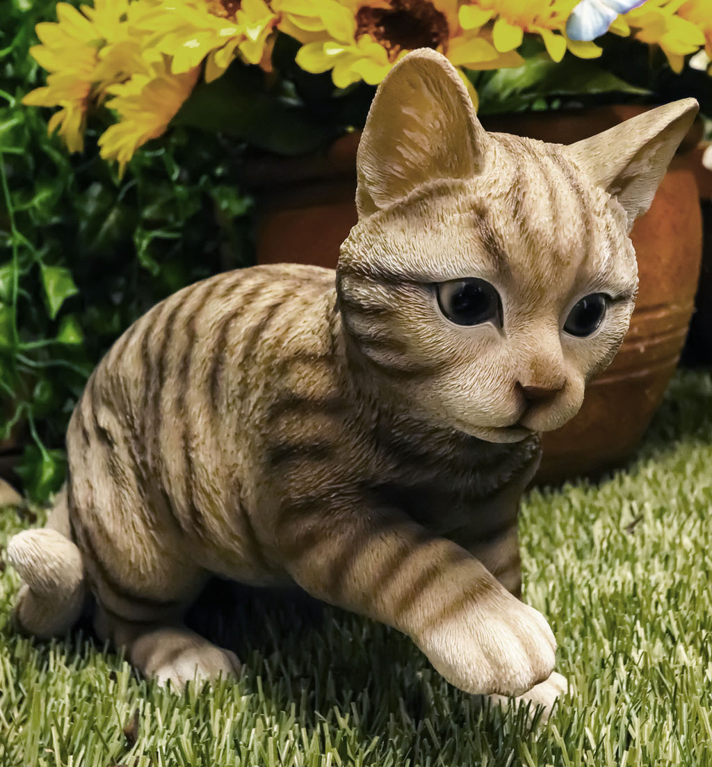 Pet Pal Playful Crouching Feline Orange Tabby Cat Kitten Figurine W/ Glass  Eyes