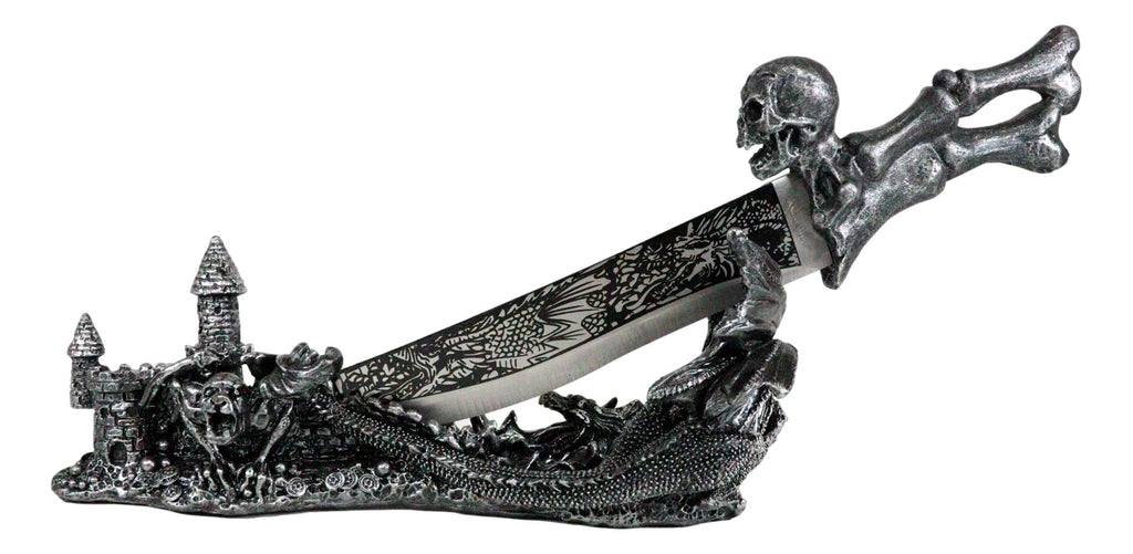 Fantasy Skull Bones Letter Opener Dagger With Gothic Dragon Castle Bas–  Ebros Gift