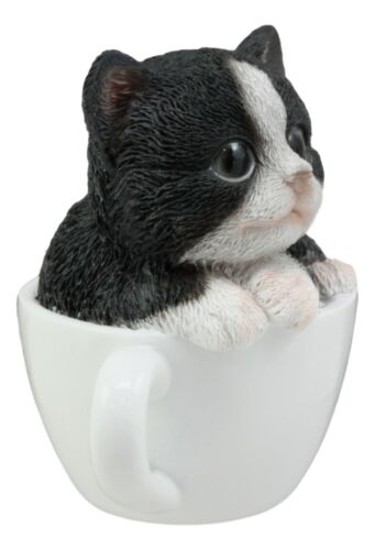 Ebros Lifelike Tuxedo Black And White Cat Teacup Pet Pal Statue 3 Tal