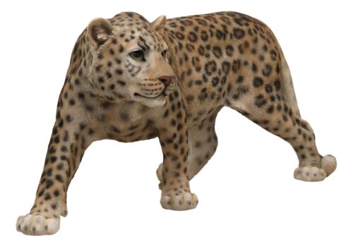 Wild Animal Kingdom Leopard Walking On Forest Trail Statue Giant Cat  Figurine