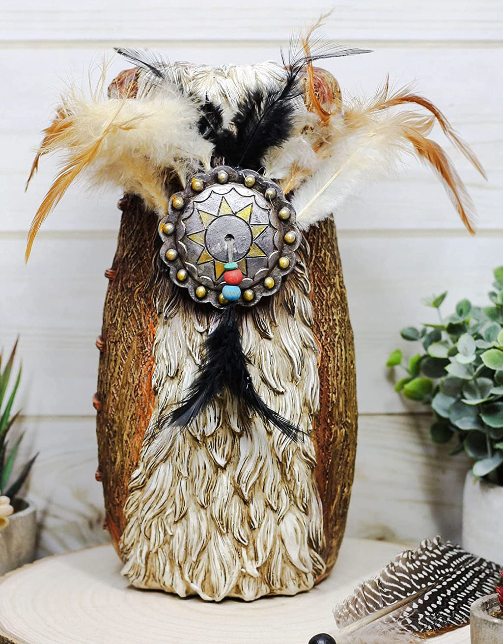 Western Indian Dreamcatcher Feathers Faux Rattan Straw Stationery Pen  Holder