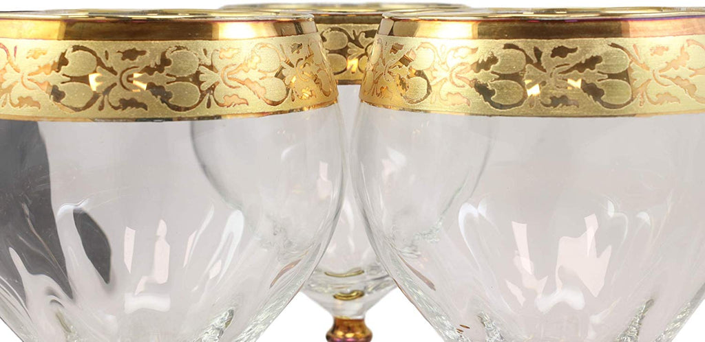 Italian Colorful Victorian Floral Rim Wine Glasses Set Of 6 With Gold  Accents 