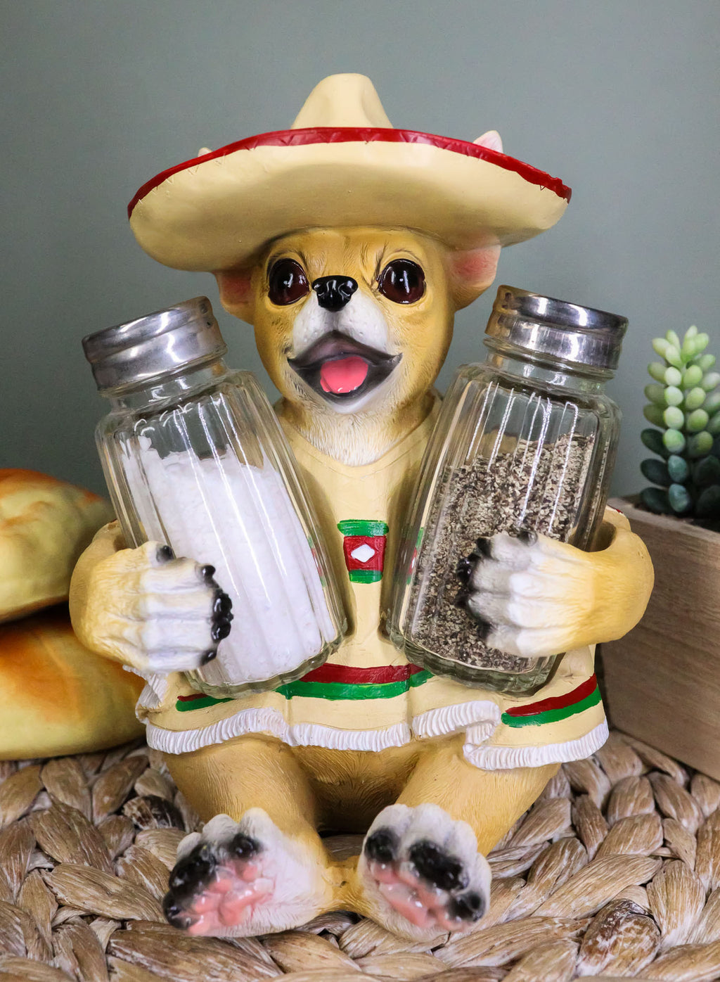 Ebros Mexican Chihuahua With Sombrero Hat And Serape Salt Pepper Shakers  Holder 7