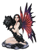 Large Gothic Fairy Goddess Artemis Holding Black Wolf Home Decor Figurine 13"H