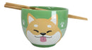 Green Japanese Shiba Inu Dog Ceramic Donburi Ramen Soup Bowl With Chopsticks Set