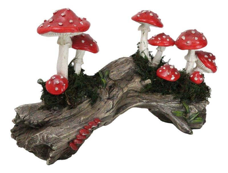 Enchanted Fairy Garden Toadstool Mushrooms Forest On Moss Tree Log Figurine