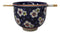 Blue Ume Plum Blossoms Ceramic Donburi Ramen Soup Red Bowl With Chopsticks Set