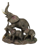 Triumphant Entry Safari Elephants Father And 2 Calves On Forest Floor Figurine