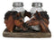 Western Wild At Heart Double Brown Chestnut Horses Salt Pepper Shakers Holder