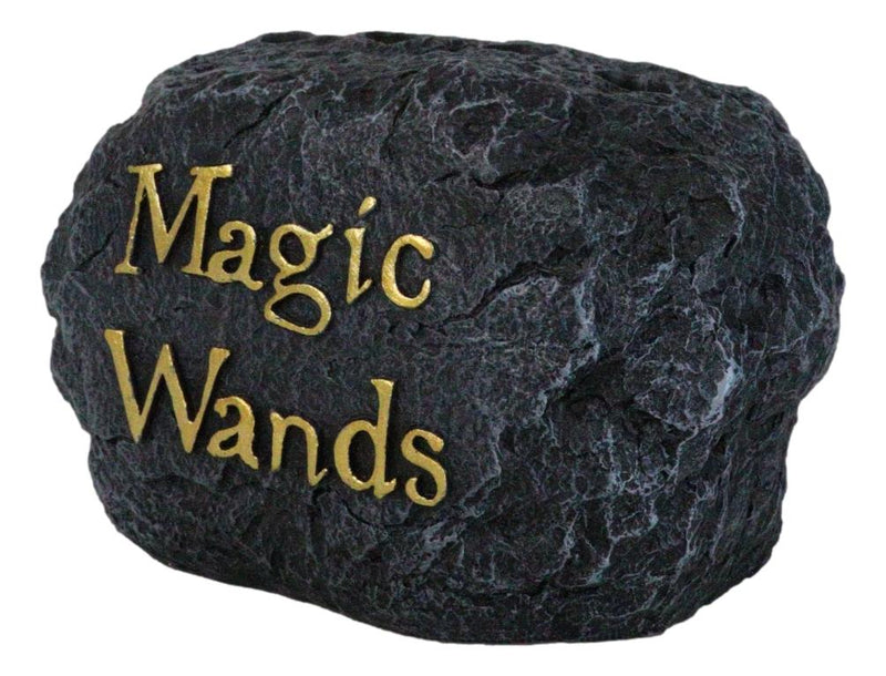 4 Assorted Wizards Witches Dragons Magic Wands With Faux Rock Holder Stand Set