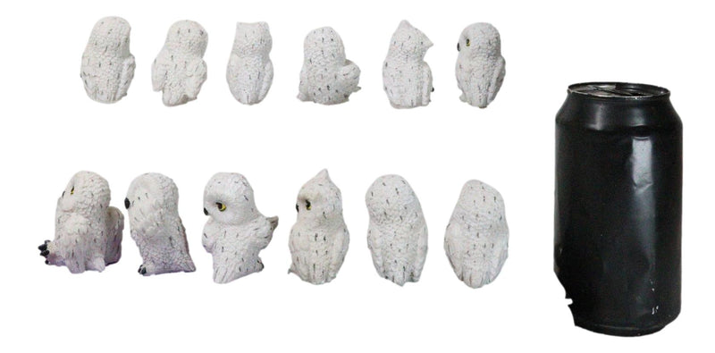 Set Of 12 Wisdom Of The Tundra Forest Arctic Snow White Owls Mini Figurines