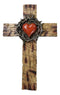 Rustic Western Faux Wooden Sacred Heart with Crown of Thorns Decor Wall Cross