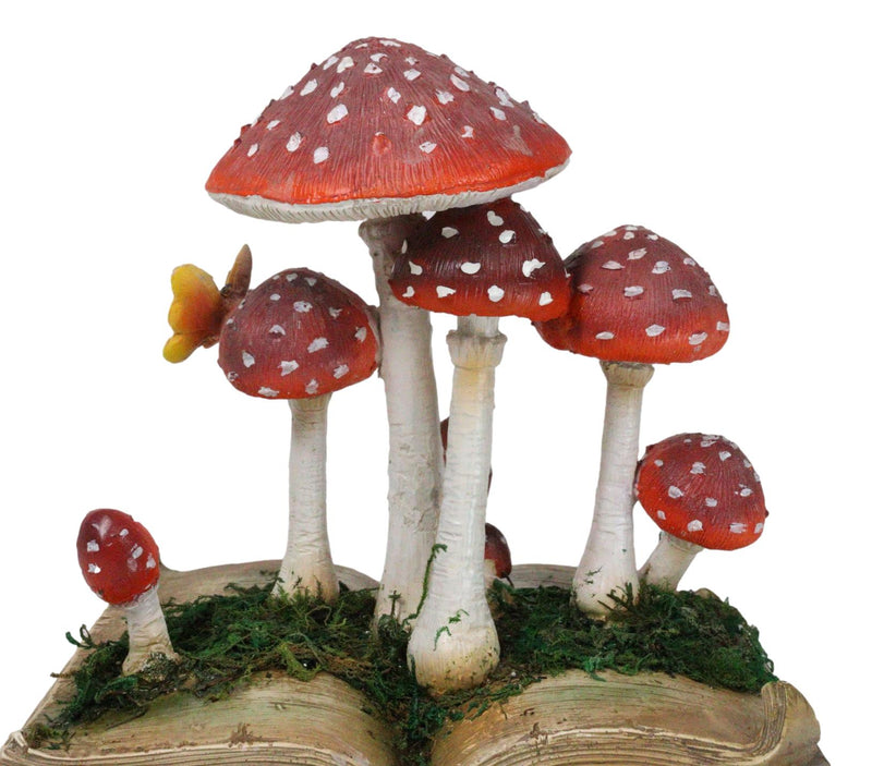 Enchanted Fairy Garden Toadstool Mushrooms Sprouting from Spell Book Figurine