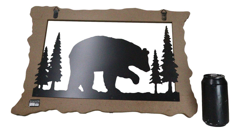 20"L Rustic Scenic Forest Black Bear Silhouette Metal And Wood Framed Wall Decor