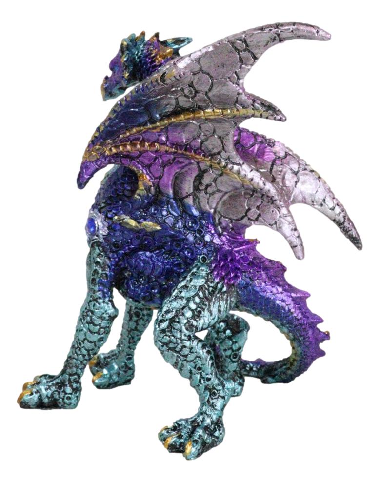 Standing Semi Metallic Purple Silver Space Galaxy Dragon With Gemstones Figurine