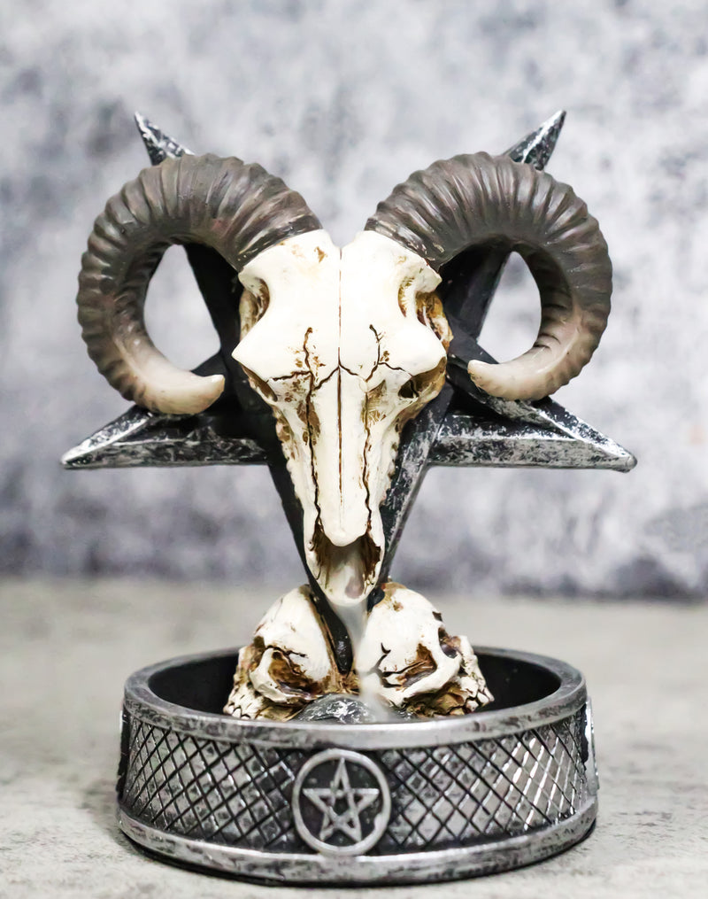 Gothic Ram Skull Inverted Pentagram On Skulls Grave Backflow Incense Cone Burner