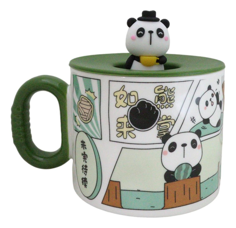 Whimsical Kung Fu Panda Bear Diary Cartoon Ceramic Mug With Silicone Lid