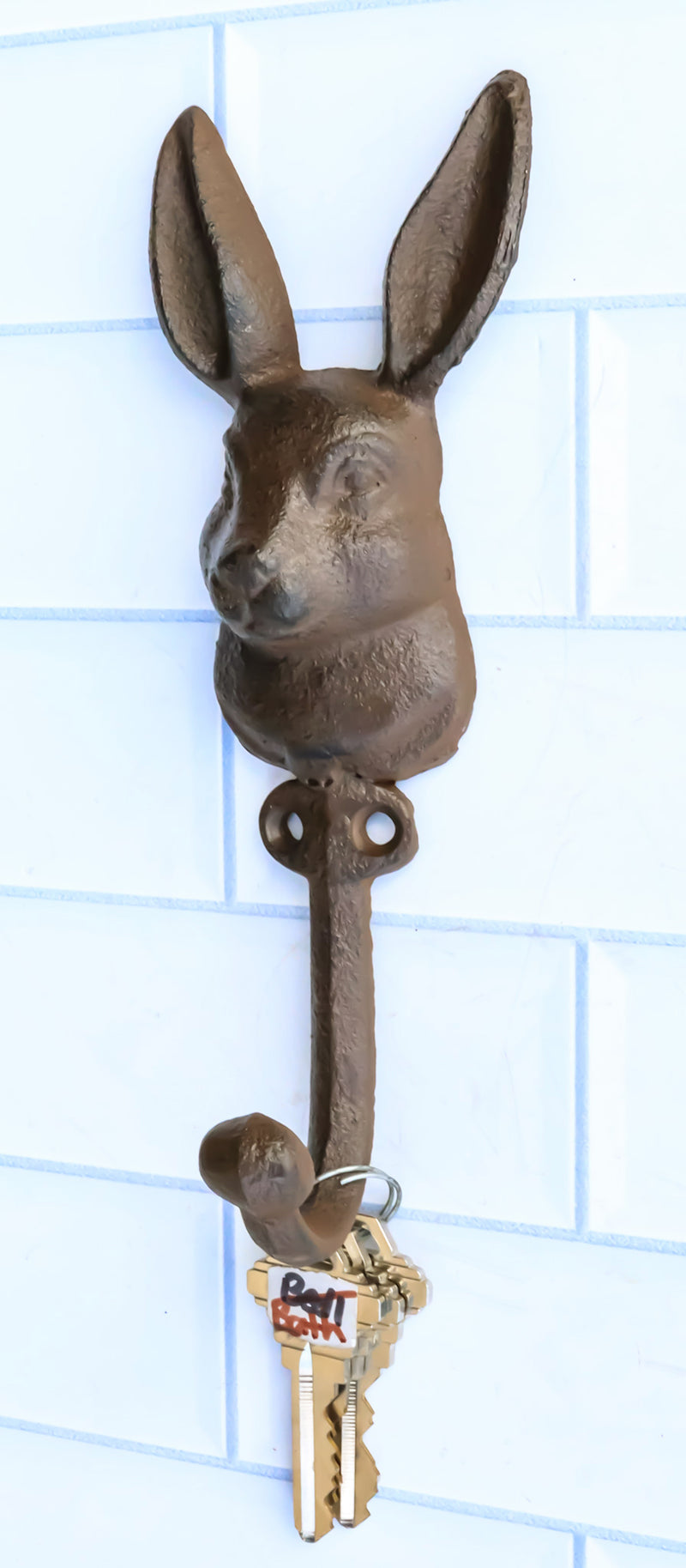 Pack Of 2 Cast Iron Farmhouse Rustic Whimsical Bunny Rabbit Wall Coat Hooks