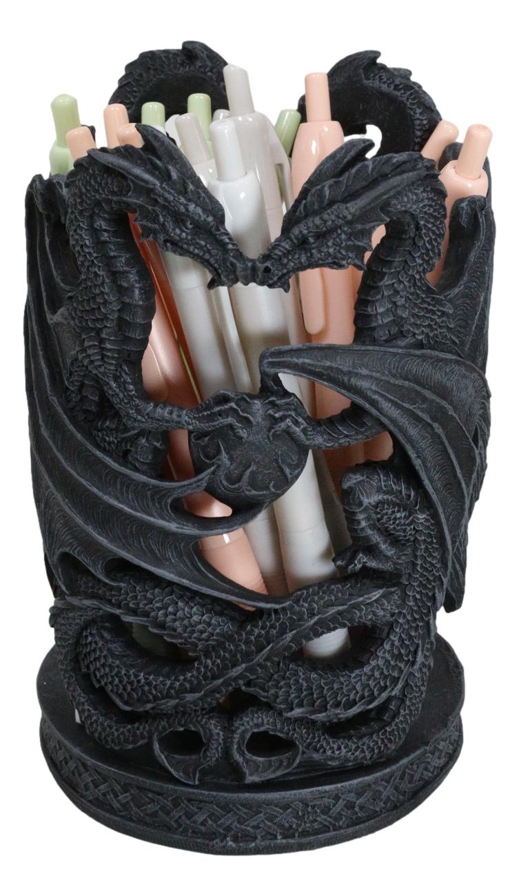 Celtic Dual Dragons Earth Guardians Candleholder Pen Bottle Holder Figurine