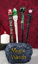 4 Assorted Wizards Witches Dragons Magic Wands With Faux Rock Holder Stand Set