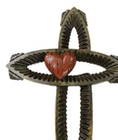 Rustic Greek Fish Symbol Ichthys with Red Sacred Heart Fusion Wall Cross Decor