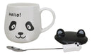 Hello Panda Bear Ceramic Coffee Mug Cup With Spoon And Perky Ears Lid 14oz