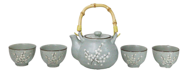 Japanese Sakura Pastel Ume Plum Cherry Blossom Traditional Teapot With Cups Set