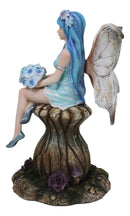 Blue Pansy Flower Fairy With Butterfly Wings Sitting On Mushroom Figurine 7"H