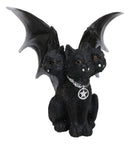 Wicca Three Headed Hydra Black Cat With Wings And Pentagram Necklace Figurine