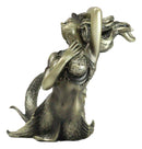 Nautical Aged Bronze Resin Seductive Mermaid Siren With Fishnets Figurine 7"L