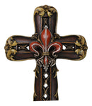 Royal Florentian Rococo Fleur De Lis Classic Faux Wooden Rustic Wall Cross