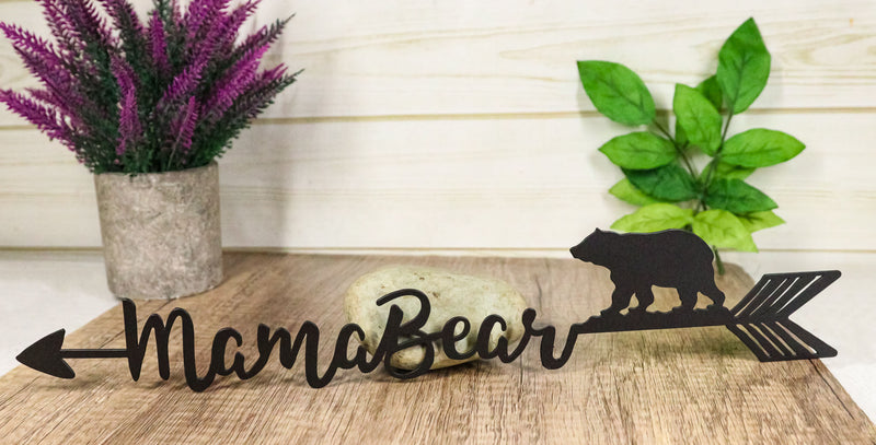 Rustic Wildlife Forest Mama Bear With Arrow Silhouette Word Art Wall Sign 15"L