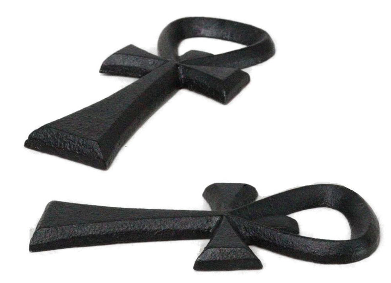 Pack Of 2 Cast Iron Black Egyptian Hieroglyph Ankh Key Hand Bottle Openers