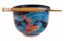 Auspicious Red Koi Fishes In Blue Waters Donburi Ramen Bowl With Chopsticks Set