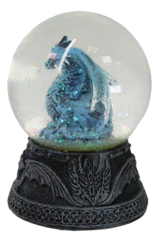 Mythical Quicksilver Blue Dragon Water Globe Figurine With Glitters 4.25"H