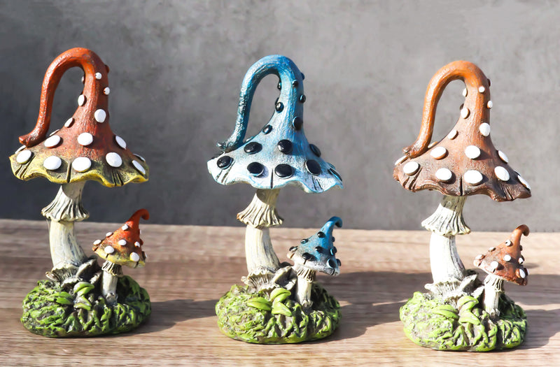 Colorful Fae Magical Toadstool Mushrooms With Baby Shroom Figurine Set Of 3