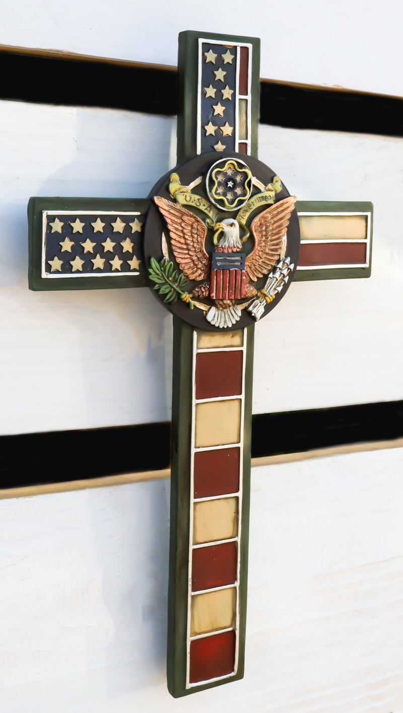 Rustic Western American Flag Army With Eagle Great Seal Memorial Wall Cross