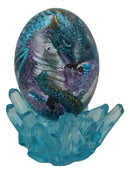 Blue Fossil Dragon Hatchling Sleeping in Faux Crystal Acrylic Glass Egg Figurine