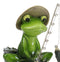 Catch of The Day Green Frog Rod Fishing And Wearing Fisherman Hat Figurine