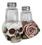 Day Of The Dead Skull With Red Heart Eyes Pink Roses Salt Pepper Shakers Holder