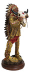 Indian Tribal Warrior Chief with Roach Headdress Holding Ox Cow Skull Figurine